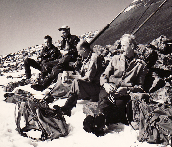 Cousin Rune and his friends take a coffee break on their way to the top of Mount Kebnekajse