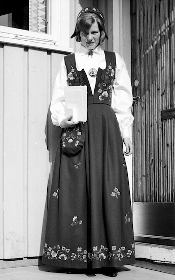 Cousin Anita dressed in a folk costume before her confirmation in Trondheim, Norway