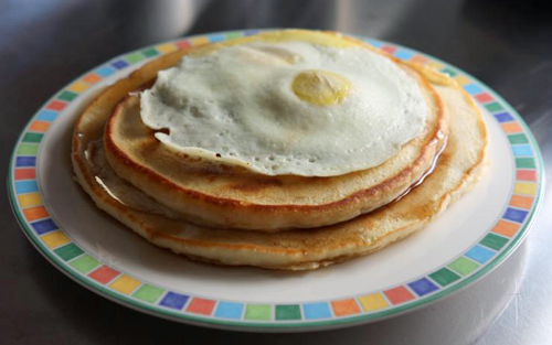 Pancakes with a fried egg