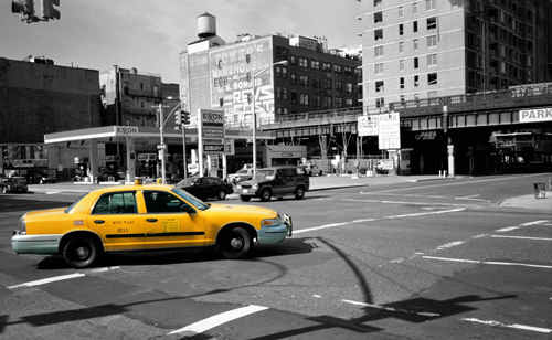 A yellow cab in Manhattan, NY